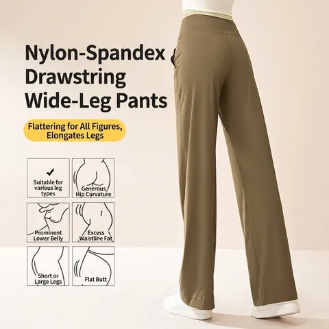 Women High Waist Tummy Control Wide Leg Yoga Pants Draped Straight Drawstring Loose Casual Sporty Sweatpants Workout Bottom