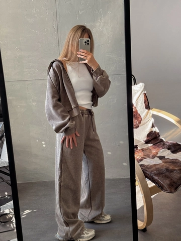 Femme Sweat À Capuche Et Pantalon De Jogging Two Piece Streetwear Délavé Zippé Haut À Capuche Pantalon Taille Haute