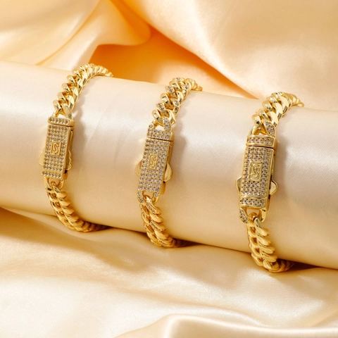 Cubaanse Schakelarmband Koper Verguld Micro-Pave Zirkonia Hip-Hop Streetwear Urban Sieraden Voor Heren Dames
