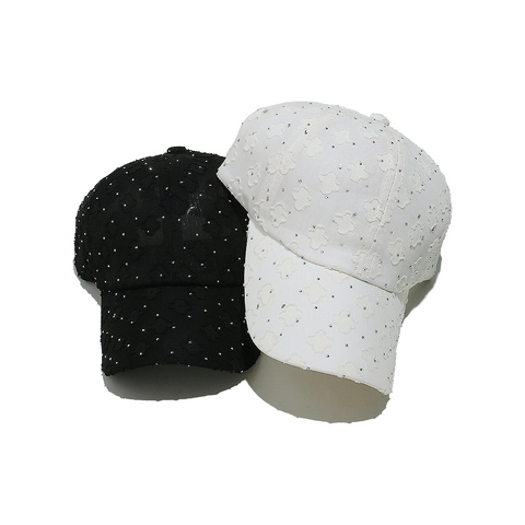 Dames Honkbalpet 3D Bloemen Jacquard Strass Glinsterend Verstelbaar Katoen Polyester Zonneklep Hoed Casual Westerse Stijl