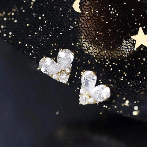 Orecchini A Lobo A Cuore Rame Con Zircone Strass E Künstliche Perle D'imitazione Placcati Oro Gioielli Eleganti
