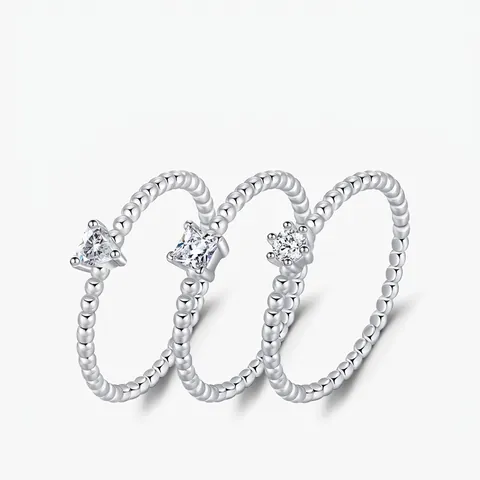 Anello Moissanite Argento Sterling 925 Fascia Perlata Forma Cuore Quadrato Tondo Gioielli Solitari Eleganti Per Donna