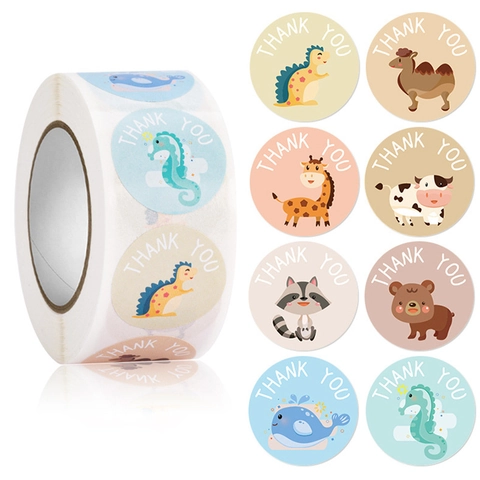 Autocollants Rond Thank You Étiquettes Adhésives Scellage Motifs Animaux Dessins Animés Pour Emballage Cadeau Décoration Café