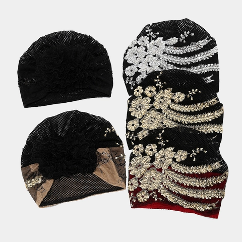 Cappello Turbante In Pizzo Da Donna Copricapo In Rete Traspirante Con Ricamo Di Paillettes E Grande Fiore