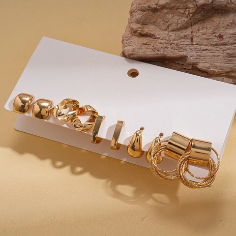 Geometrische Stecker Und Reifen Ohrringe Legierung Gold Minimalistisch Chic Schmuck Zubehör Für Frauen Mit Silver Earring Post