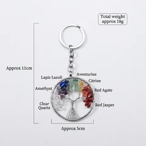 Lebensbaum Schlüsselanhänger Naturkristall Edelstein Drahtgewickelt Chakra Heilung Taschenanhänger Deko Accessoire