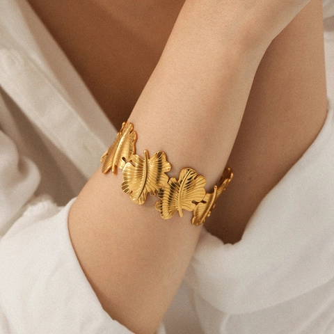 Blad Bloem Open Bangle Armband 18K Verguld Roestvrij Staal Minimalistisch Verstelbaar Manchetten Sieraden Voor Dames