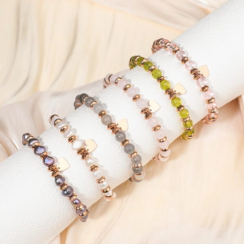 Pulsera con Cuentas de Moda para Mujer Piedra Natural Aleación Perla Artificial Colgante Corazón Joyería Hecha a Mano