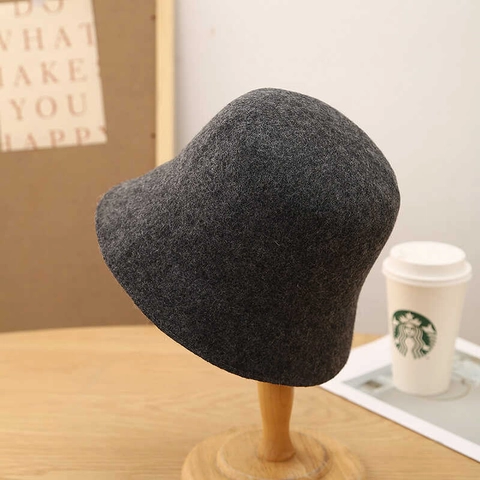 Women Woolen Bucket Hat Solid Color Winter Warm Felt Basin Hat Elegant Versatile Outdoor Headwear