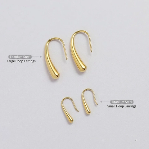 Teardrop Hook Earrings Minimalist Geometric Surgical Stainless Steel IP 18K Gold Plated Liquid Metal Style Jewelry For Women