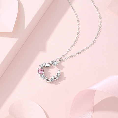 Collana In Argento Sterling 925 Con Ciondolo A Ghirlanda In Zirconia Rosa Design Foglia Floreale Gioielli Romantici Per Donna