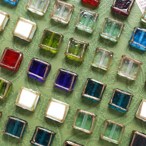 Vintage Square Glass Beads Cube Spacer Beads With Gold Edged For DIY Jewelry Making Earrings Necklace Bracelet Material