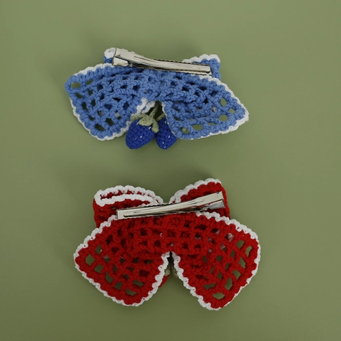 Barrettes À Cheveux Fraise Au Crochet À La Main Nœud En Laine Épingle À Cheveux Douce Pendentifs Baies Dentelle