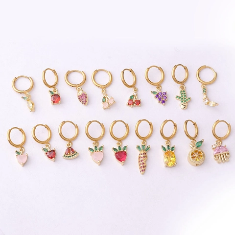 Edelstahl Creolen Mit Kupfer Zirkonia Fruchtanhänger Bunte Erdbeere Ananas Schmuck Für Damen