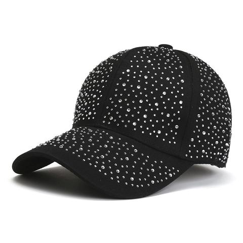 Rhinestone Baseball Cap Cotton Sparkling Adjustable Sun Protection Fashion Outdoor Women Bling Hat