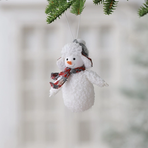 Christmas Snowman Hanging Ornament Plush Fabric Knitted Decoration Festive Winter Holiday Tree Decor