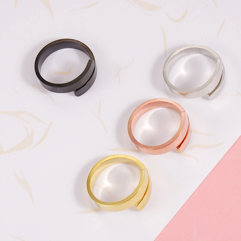 Anillo Abierto Minimalista De Acero Inoxidable Ajustable Anillo De Dedo Envolvente Geométrico Cruzado Para Mujeres Hombres