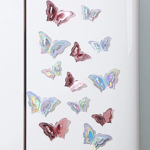 3D Butterfly Wall Stickers Hollow Carved Metallic Laser Paper DIY Home Decoration Wedding Party Festive Ornaments Multilayer