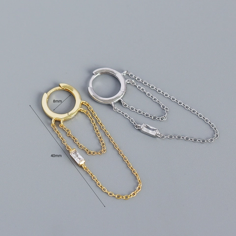 Orecchini A Cerchio In Argento Sterling 925 Con Nappa A Doppia Catena E Zircone Rettangolare Eleganti Da Donna