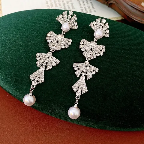 Pendientes Largos De Borla Con Poste De Plata Aleación Diamantes De Imitación Perla Artificial De Imitación Joyería Vintage Lazo Mujer