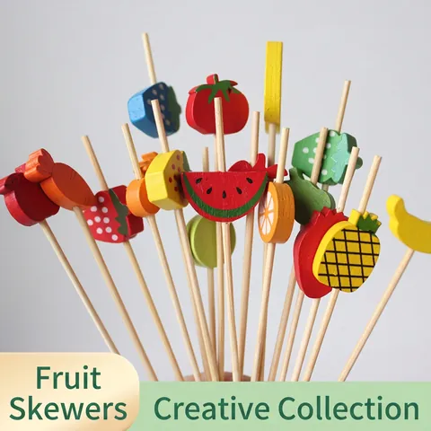 Bamboe Fruitspiesen Houten Cocktailprikkers Kleurrijke Fruitvorm Decoratieve Tandenstokers Voor Voorgerechten Dessert Feest Bar