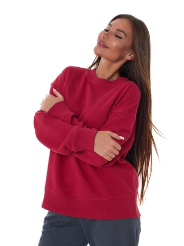 Women Crew Neck Sweatshirt Oversized Drop Shoulder Solid Color Casual Pullover Cotton Polyester Blend Fleece Lined