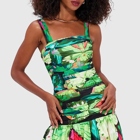 Costume Da Bagno Intero Da Donna E Set Gonna Maxi Stampa Farfalla Scollo Quadrato Arricciato Nylon Asciugatura Rapida Vacanza
