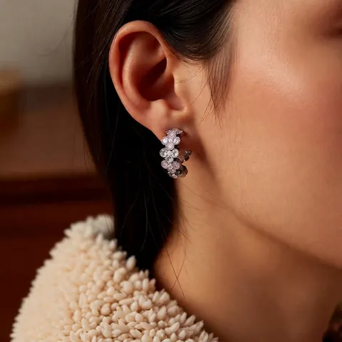 Orecchini A Cerchio Fiore Zircone Rosa Bianco Rame Traforato Gioielli Eleganti Per Donna Moda Stile Nicchia Lusso