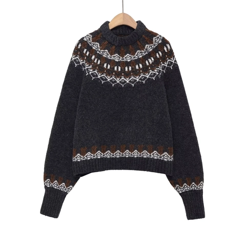 Γυναικείο Πλεκτό Πουλόβερ Fair Isle Vintage Jacquard Στρογγυλή Λαιμόκοψη Μακριά Μανίκια Ζεστό Ακρυλικό