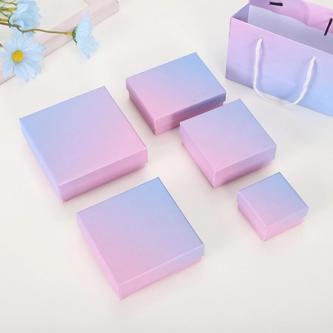 Pearlescent Gradient Pink Blue Jewelry Box Paper Gift Box For Necklace Earring Ring Display Multi Size Packaging Box