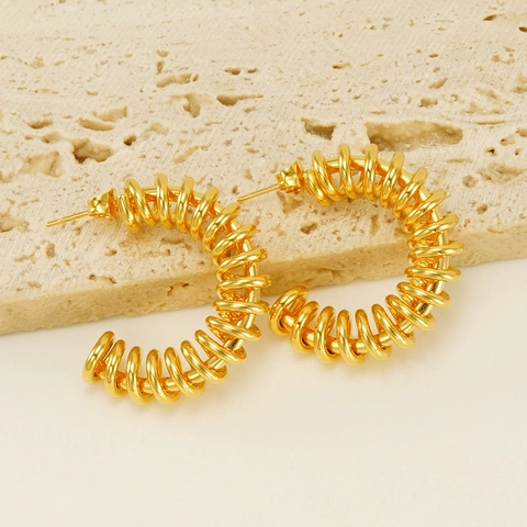 Edelstahl Spiralfeder Creolen 18K Vergoldet C-Förmig Hohl Geometrisch Mode Schmuck Für Damen