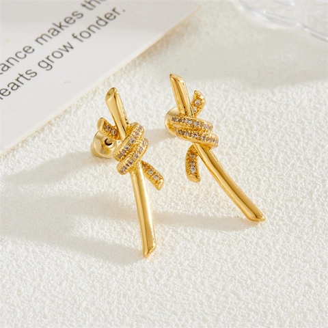 Knot Stud Earrings With Cubic Zirconia Copper Elegant For Women With 925 Sterling Silver Earring Post