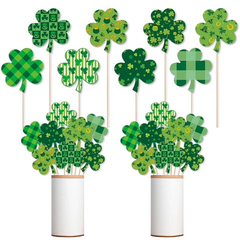 St Patricks Day Inserts De Vase Trèfle Décoration En Papier Pour Table De Fête Irlandaise Motifs Verts