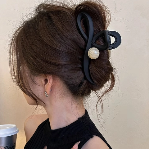 Large Hair Claw Clip Acrylic Cross Line Design With Marble Resin Ball Elegant Hair Accessories For Women