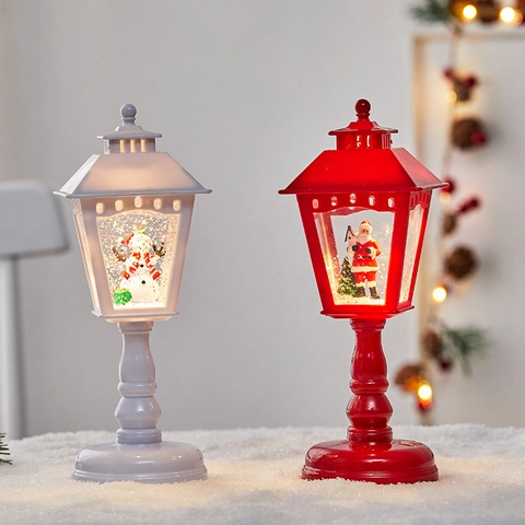 Lanterne Boule À Neige De Noël LED Lumineuse Musicale Remplie D'eau Paillettes Décoration De Bureau Père Noël Ornement