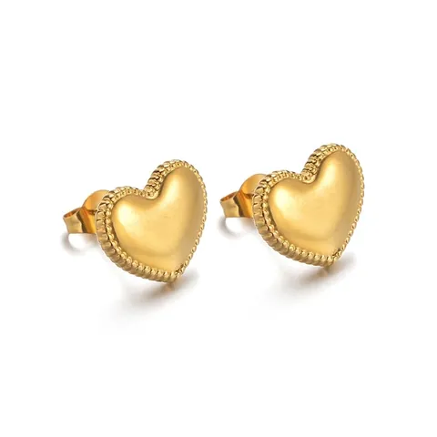 Onregelmatige Hart Oorknopjes Verguld Roestvrij Staal Met Milgrain Rand Minimalistische Chique Mode Sieraden Voor Dames