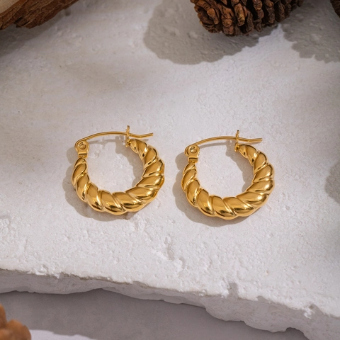 Twist Hoop Oorbellen 18K Verguld Roestvrij Staal Croissant U-Vorm Hypoallergeen Waterdicht Minimalistische Sieraden Dames