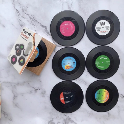 Vinyl Record Onderzetters Retro Plastic Antislip Hittebestendig Drankmatten Muziekthema Home Office Decor Vintage Stijl