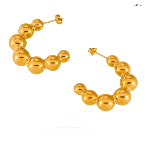 Pendientes de Aro de Cuentas de Acero de Titanio Minimalistas para Mujer Pendientes en Forma de C de Burbuja Joyería