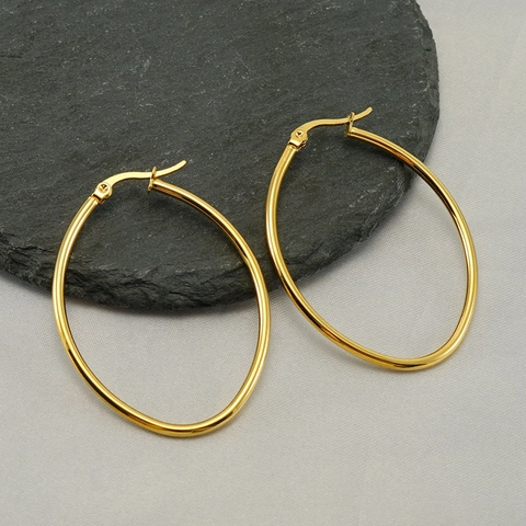 Orecchini A Cerchio Ovali Geometrici In Acciaio Inossidabile Placcato Oro Minimalista Gioielli Di Moda Per Donna