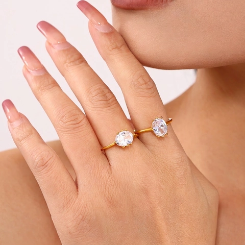 Edelstahl Ring Luxus Ovaler Zirkonia Minimalistischer Mode INS Stil Hochzeitsschmuck Für Frauen