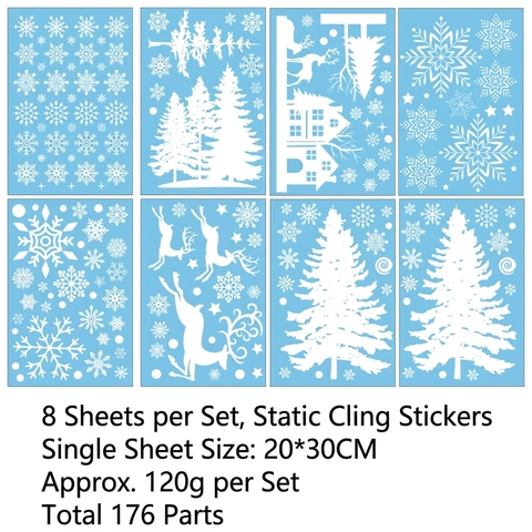 Pegatinas De Ventana De Navidad Blancas PVC Estática Copo De Nieve Reno Árbol Casa Calcomanías Vidrio Decoración