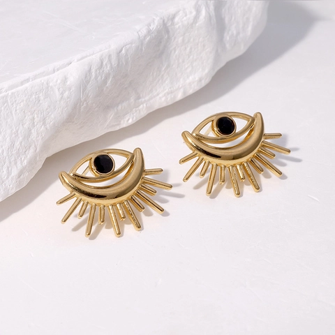 Evil Eye Stud Earrings Stainless Steel 18K Gold Plated Zircon Radiating Eyelashes Bohemian Style For Women Fashion Jewelry