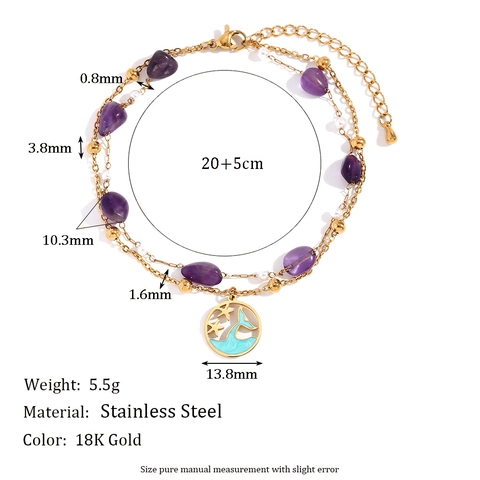 Cavigliera A Doppio Strato Acciaio Inossidabile Placcato Oro 18K Pietra Naturale Perla Artificial Bianca Coda Di Balena Smalto Blu