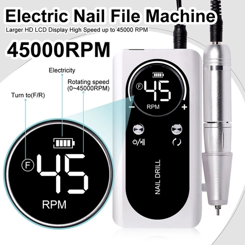 Electric Nail Drill Machine Professional Portable Rechargeable LCD Display Low Noise Heat Manicure Pedicure Polishing Tool