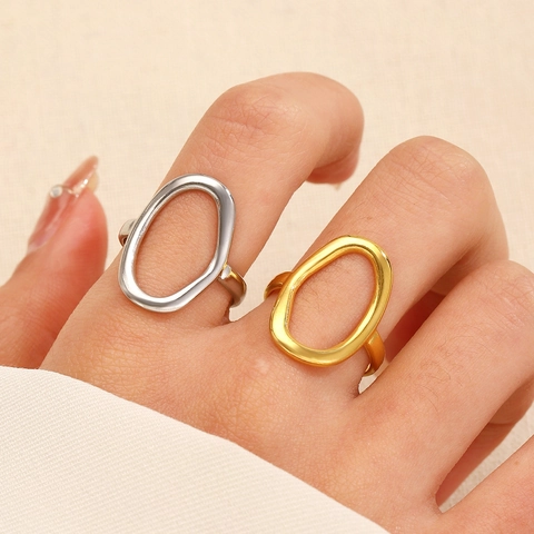 Minimalistischer Hohler Ovaler Offener Ring Zinklegierung Geometrischer Verstellbarer Fingerschmuck Damen