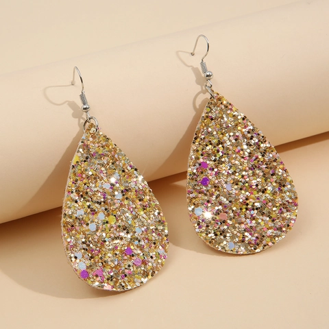 Σκουλαρίκια Teardrop Sequin PU Leather Dangle Λαμπερή Σταγόνα Νερού Για Γυναίκες Χριστουγεννιάτικο Πάρτι Στυλ Διακοπών