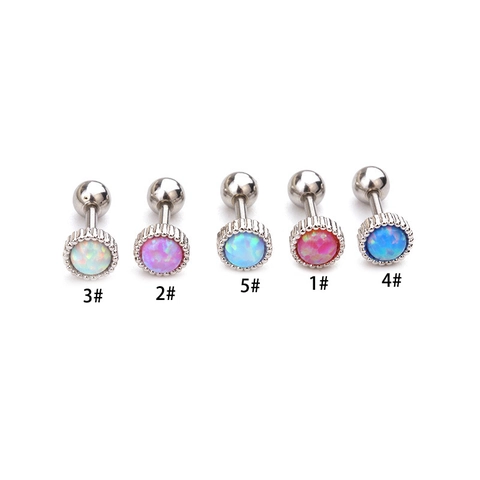 Round Synthetic Opal Stud Earrings Stainless Steel Earring Post Screw Back Cartilage Piercing Jewelry Fashion Elegant