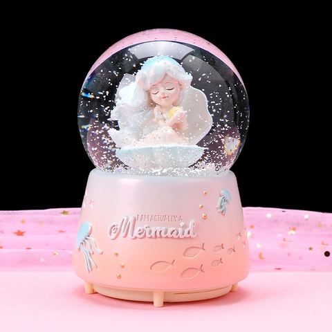 Caja De Música Bola De Cristal Resina Vidrio Globo De Nieve Con Luces LED Música Dibujos Animados Regalo Cumpleaños Niños