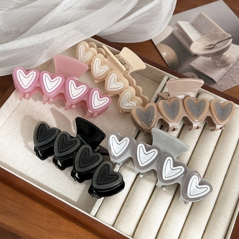 Heart Hair Claw Clip Acetate Large Shark Clip Elegant Macaron Jelly Color Sweet Hair Accessory For Women Strong Hold
